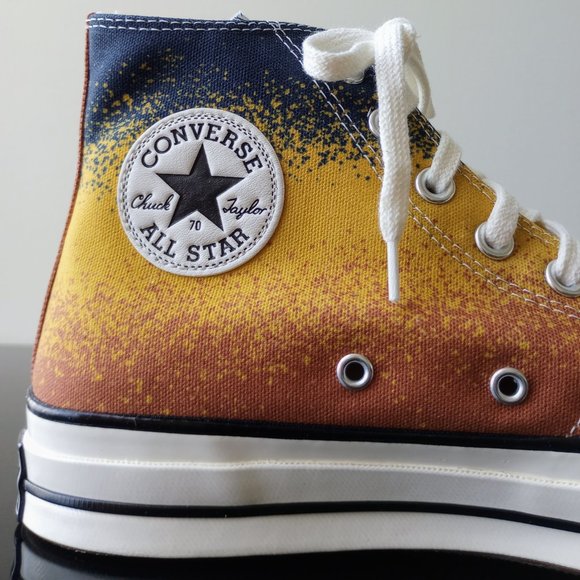 Converse Men's Chuck 70 Hi Scatter Dye Canvas Sneaker in Awesome Fire Opal/Gold - Picture 5 of 12